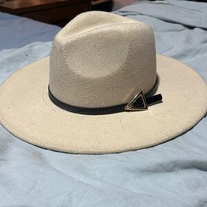 Cream Fedora Hat with Black Band